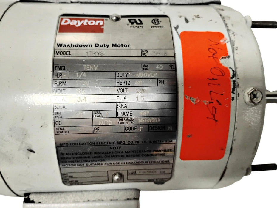 Dayton 1TRY8 115/230 V 1/4 HP 1700 RPM 1 PH TENV AIROVER Washdown Duty Motor
