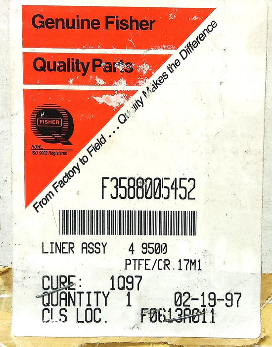 Fisher F3588005452 Butterfly Valve Liner Assembly Repair Kit