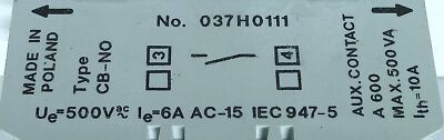 Danfoss 037H0111 CB-NO 500 V AC 6 A Auxiliary Contact Block