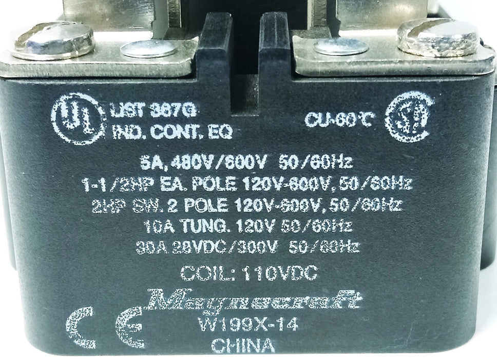 Magnecraft W199X-14 480/600V AC 2-Pole Power Relay w/ 110 V DC Coil