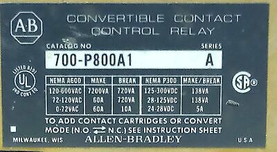 Allen-Bradley 700-P800A1 Dricet Drive™ AC Relay w/ 110-120 V AC Coil