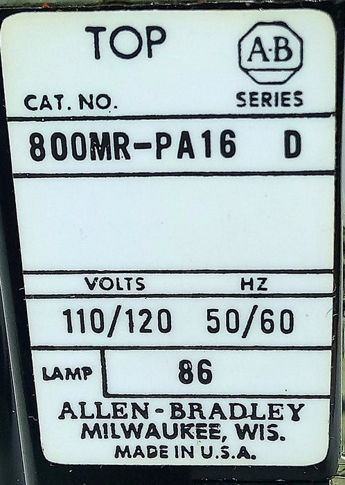 Allen-Bradley 800MR-PA16BA Blue Illuminated Pushbutton w/ 120 V AC Transformer
