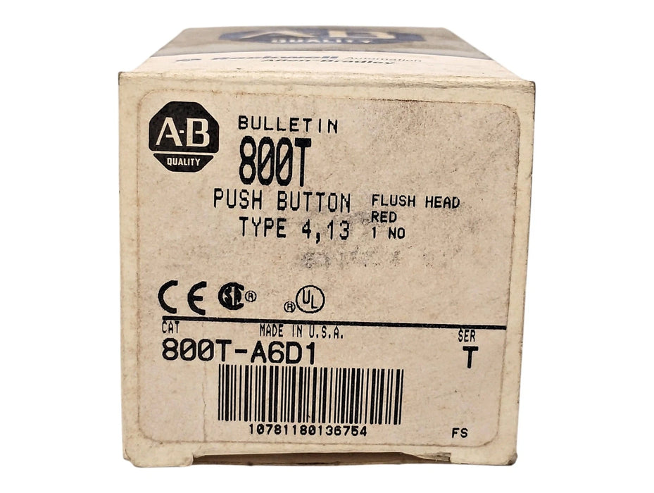 Allen-Bradley 800T-A6D1 600 V AC/DC 10 A Red Flush Head Momentary Pushbutton
