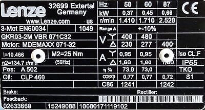 Lenze Americas GKR03-2M-VBR 071C32 230-480V 3-Phase Gearmotor