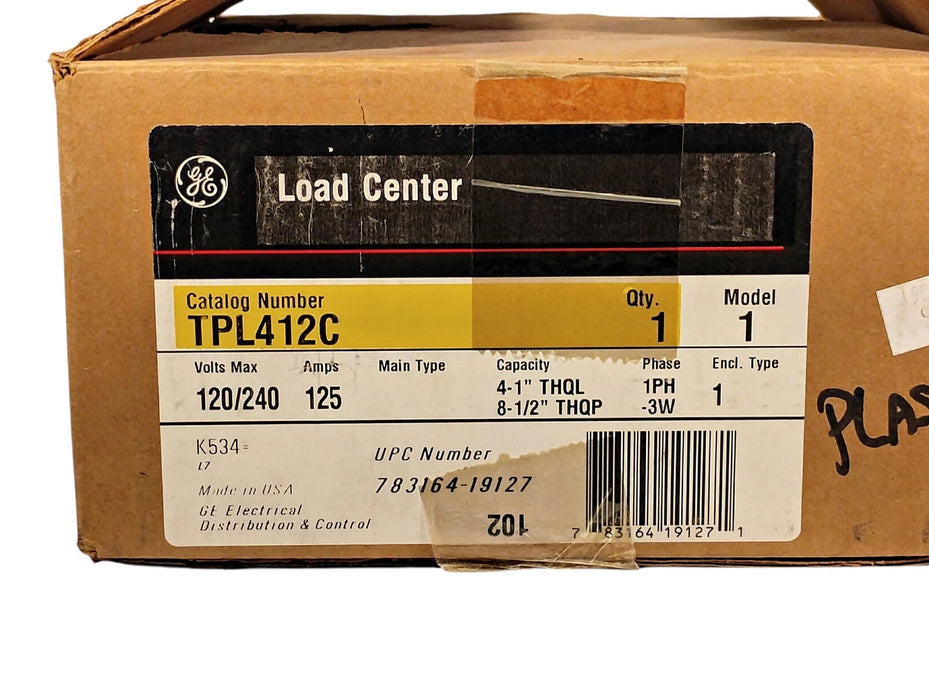 GE TPL412C 120/240 V AC 125 A Load Center w/ 4-1 in THQL Spaces