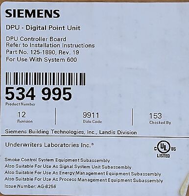 Siemens 534-995 Printed Circuit Board for Use with System 600