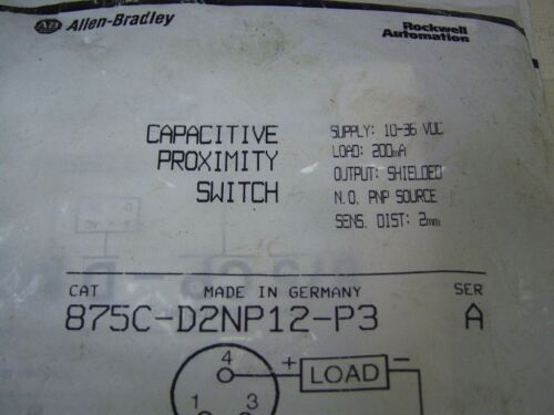 Allen-Bradley Capacitive Proximity Switch 875C-D2NP12-P3 10-30 VDC 200mA