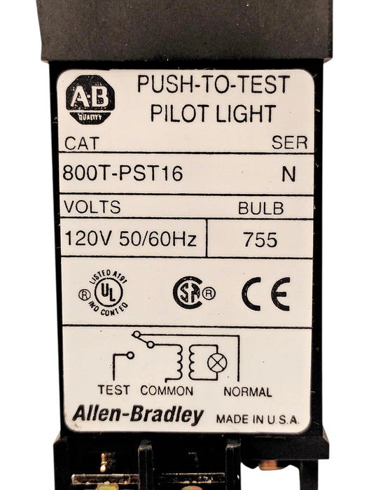 Allen-Bradley 800T-PST16W Ser N 120 V AC Incandescent Push-To-Test Pilot Light