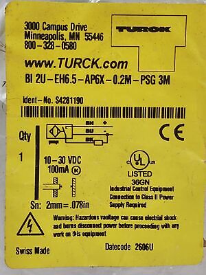 Turck S4281190 BI2U-EH6.5-AP6X-0.2-PSG3M Inductive Proximity Sensor