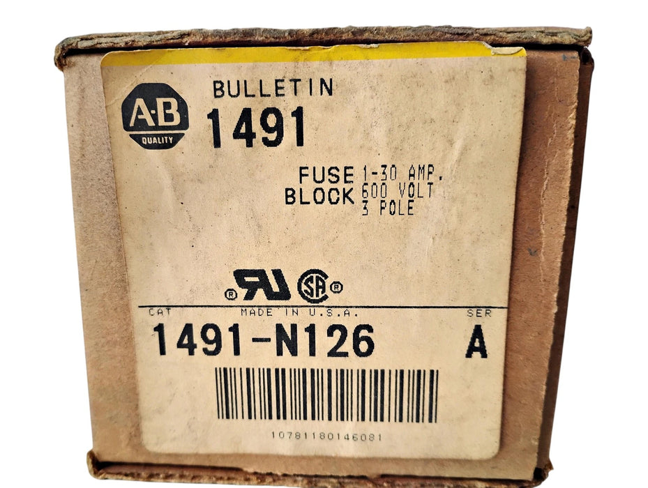 Allen-Bradley 1491-N126 X-401978 600 V 30 A 3-Pole Fuse Block Pair
