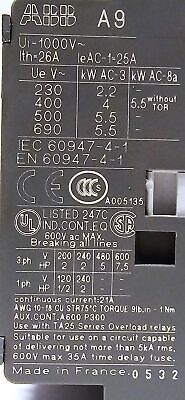 ABB A9-30-10-84 690VAC/220VDC 26 A Contactor w/ 110-120 V Coil