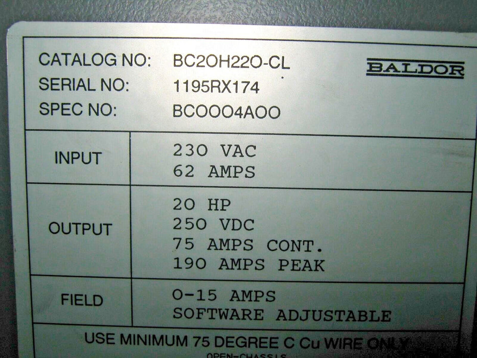 Baldor BC20H220-CL DC Control Drive
