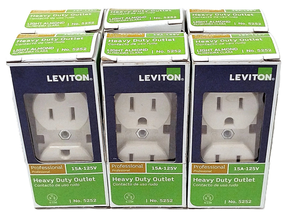 Leviton 5252-T 125 VAC 15 A 5-15R Straight Blade Duplex Light Almond Receptacle