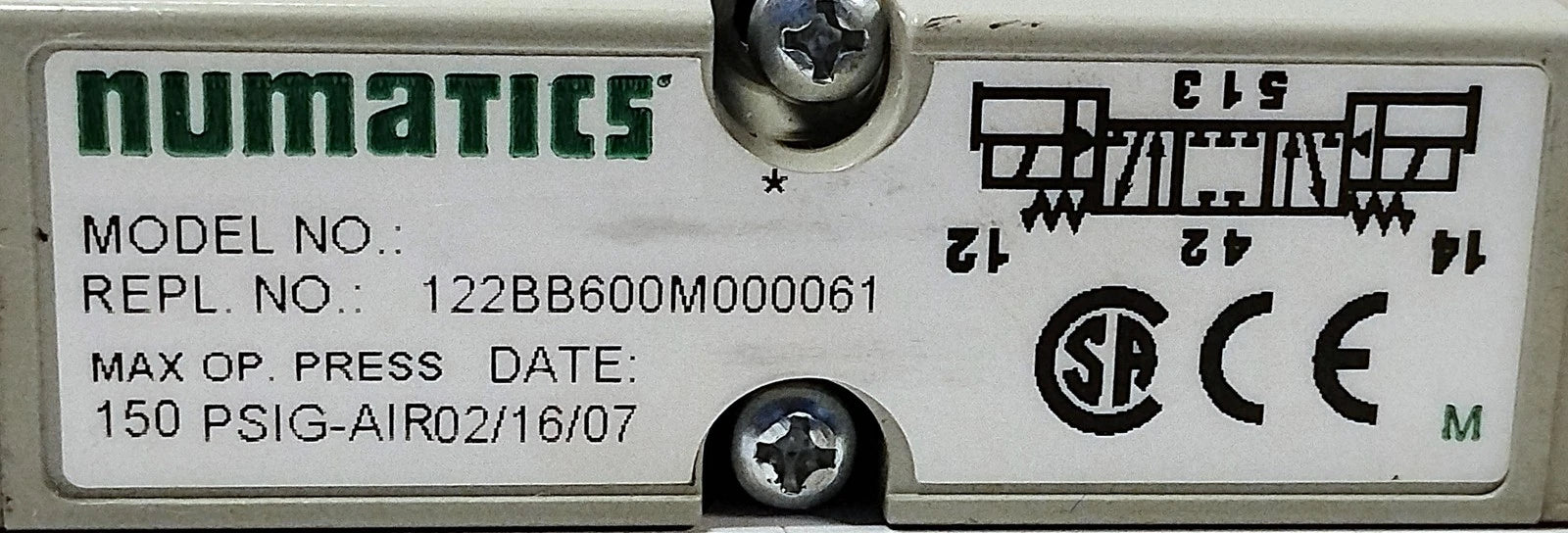 Numatics 122BB600M000061 Solenoid Valve w/ 24 V DC Coils