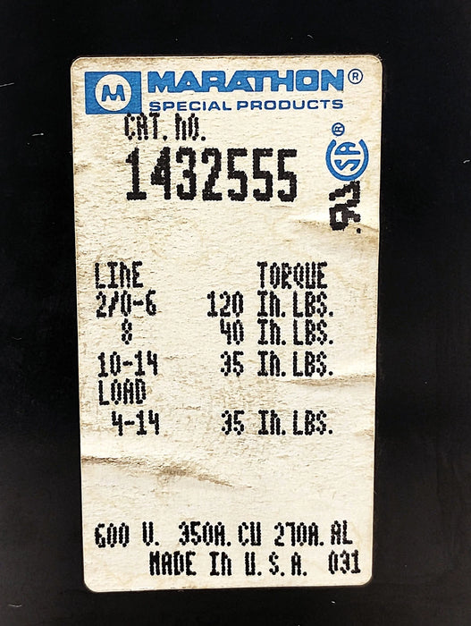 Marathon 1432555 600 V AC/DC 350 A 2-Pole Power Distribution Block