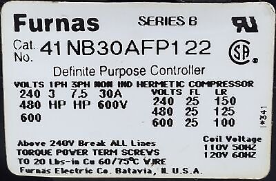 Furnas 41NB30AFP122 25A Definite Purpose Contactor with 120V Coil