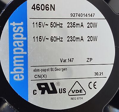 ebm-papst 4606N 115V 50/60Hz 235mA 20W Electronic Component Fan
