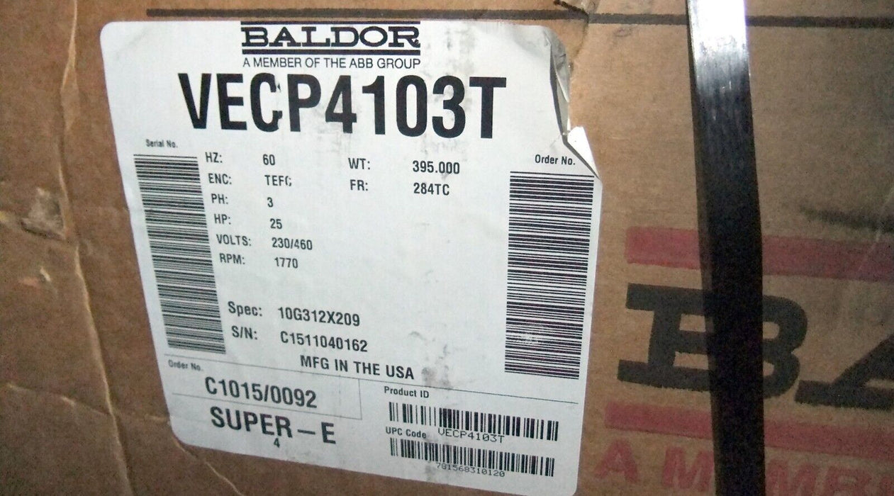 Baldor Motor 3 Phase Footless 25HP VECP4103T
