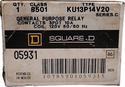Square D 8501-KU13P14V20 120 V AC 12 A 3PDT Relay