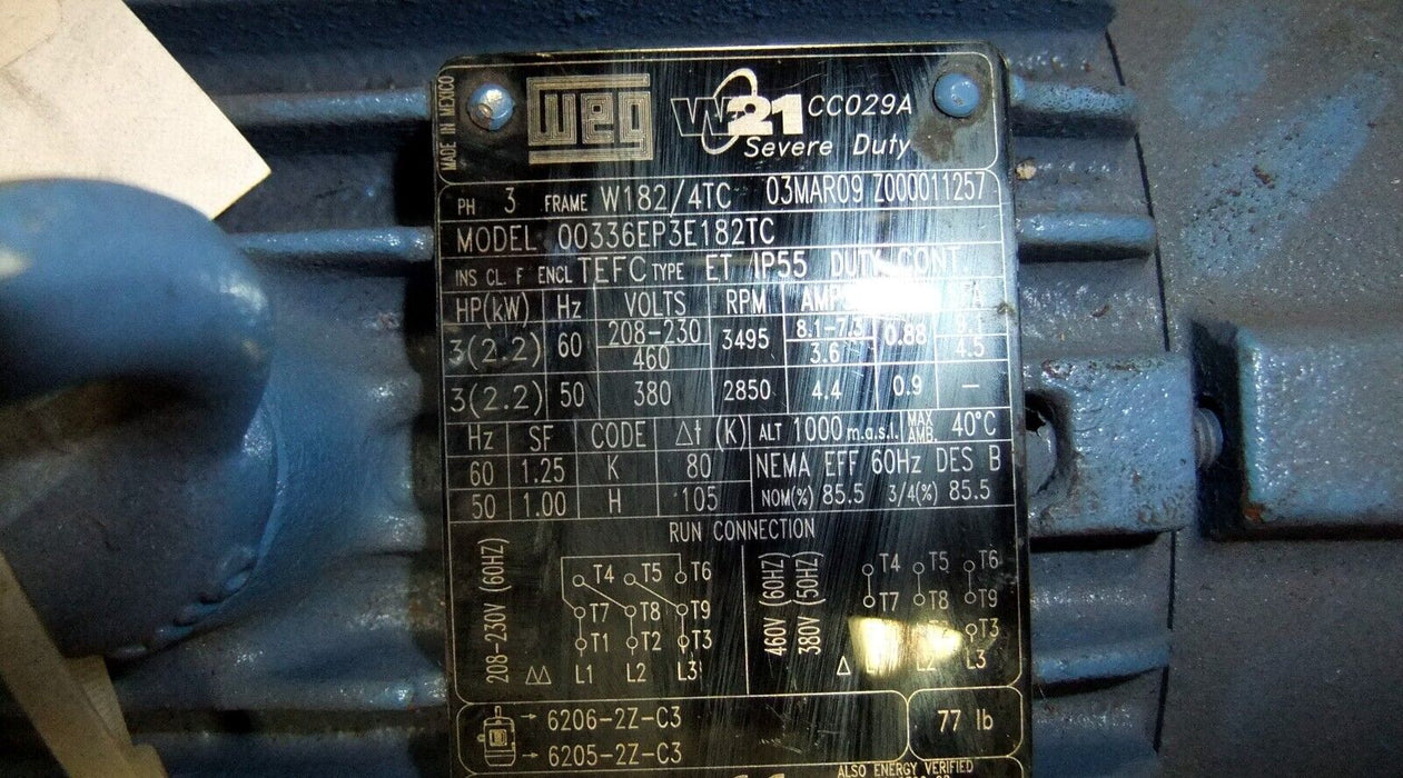 WEG Motor Severe Duty 3 HP 00336EP3E182TC