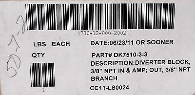 Parker DK7510-3-3 3/8" NPT Pneumatic Diverter Block Kit