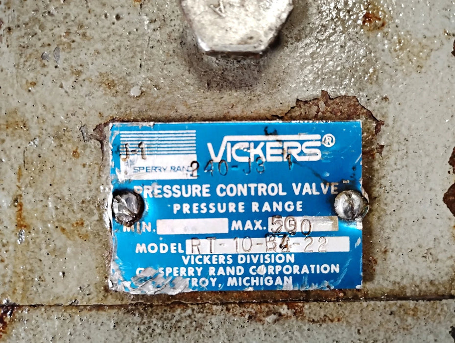 Vickers RT-10-B4-22 1-1/4" 500 PSI Pipe-Mounted Hydraulic Pressure Control Valve
