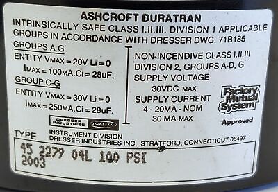 Ashcroft 45-2279-04L-100 Sealed Pressure Transmitter with 316 SS Tube and Socket