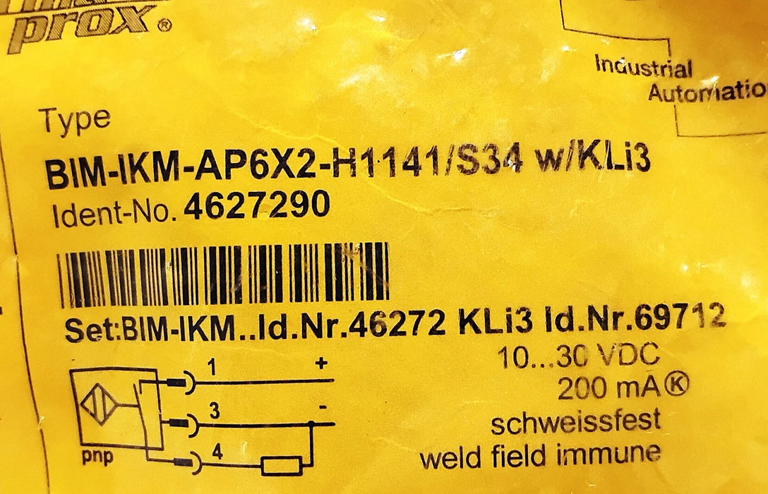 Turck BIM-IKM-AP6X2-H1141/S34 W/KLI3 4627290 10-30 VDC Magnetic Proximity Sensor