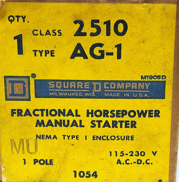 Square D 2510-AG-1 115/230 V AC/DC Manual Starter in NEMA 1 Enclosure