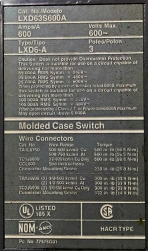 Siemens LXD63S600A Circuit Breakers