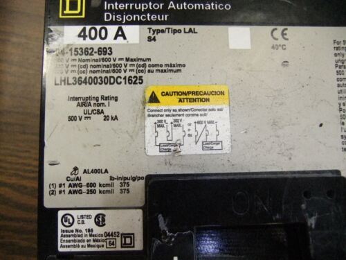 Square D 400A Circuit Breaker LHL3640030DC1625