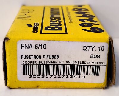 Bussmann FNA-6/10 250 V AC 0.6 A Time-Delay Pin-Indicating Fuses - Box of 10