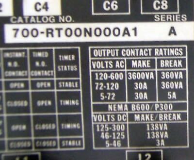 2 Allen-Bradley Timing Relay 700-RT00NOOOA1