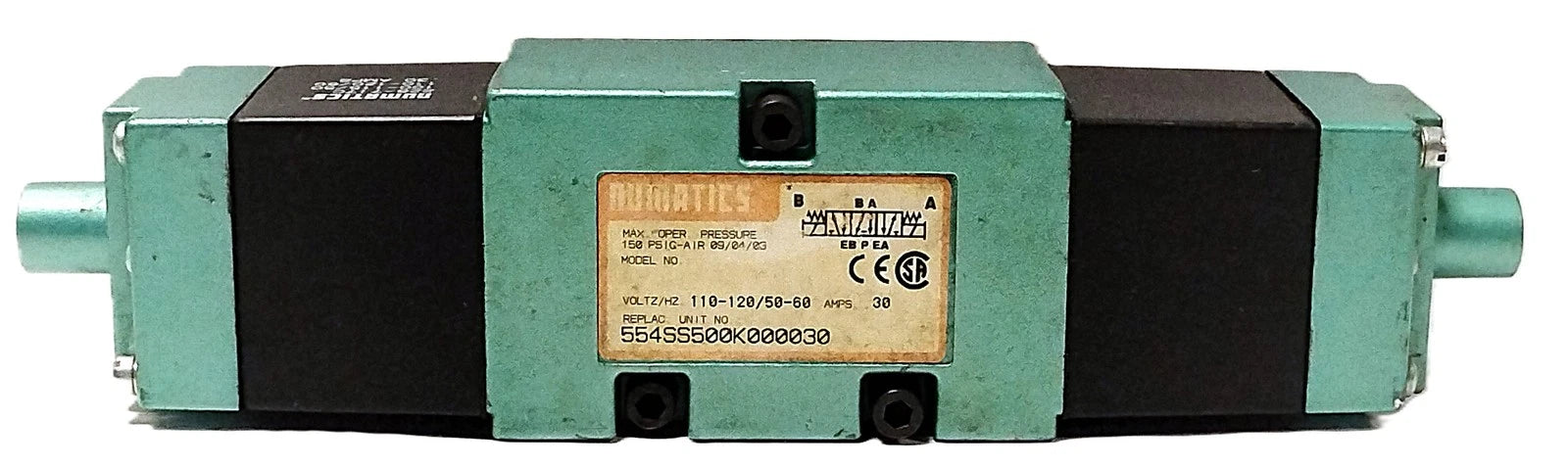 Numatics 554SS500K000030 150 psi Solenoid Valve w/ 100-120 V AC Coils