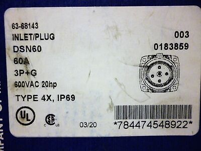 Meltric 63-68143 60A 600 VAC Inlet Plug