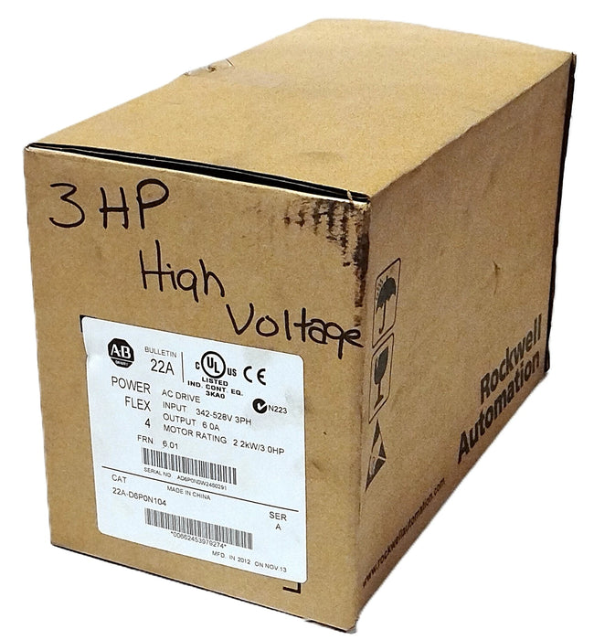 Allen-Bradley 22A-D6P0N104 342-528 V AC 6 A 3 hp 2.2 kW Variable Frequency Drive