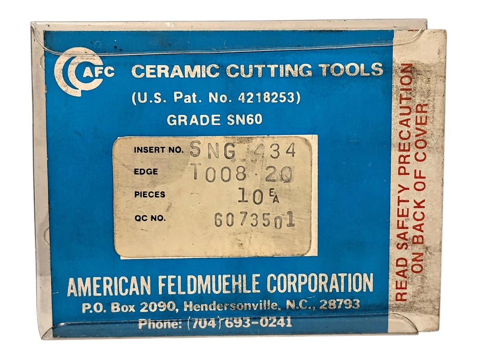 American Feldmuehle SNG434T00820 Grade SN60 Ceramic Cutting Insert