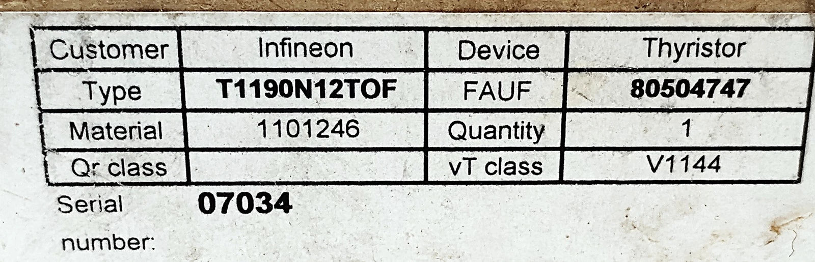 Infineon T1190N12TOF 80504747 V1144 Thyristor