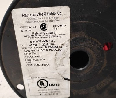 American Wire & Cable E-55408 14 AWG RED MTW AWM 500 FT SPOOL
