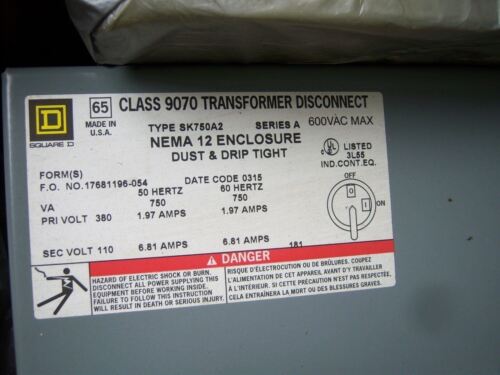Square D Transformer 9070Sk750A2D6 380/110
