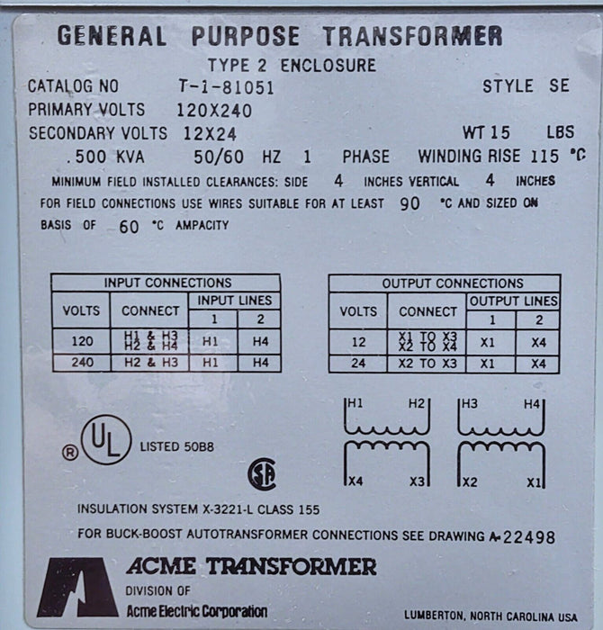 Acme T-1-81051 Step-Down Transformer
