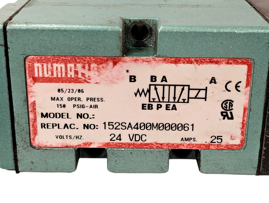 Numatics 152SA400M000061 Pneumatic Solenoid Valve w/ 24VDC Coil and 1/4 in Ports