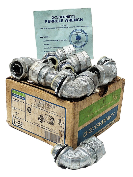 OZ Gedney 4Q-950T 1/2 in 90 Degree Liquid Tight Flexible Metal Conduit Fitting