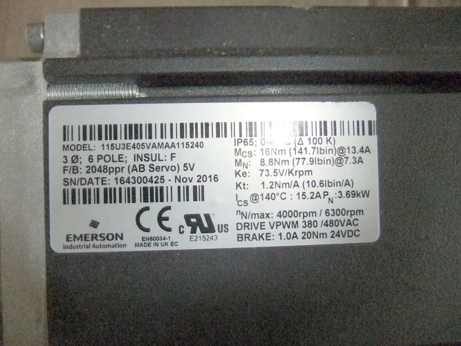 Emerson Servo Motor 115U3E405VAMAA115240