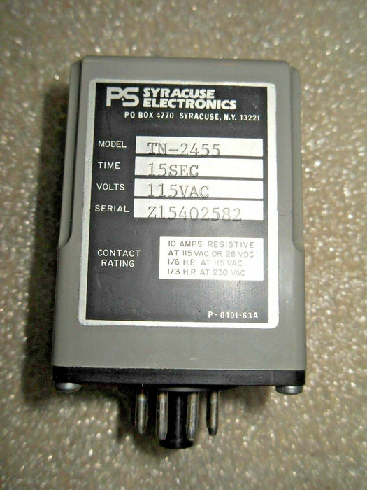 Syracuse Electronics TN-2455 15 SEC 115VAC Time Delay Relay
