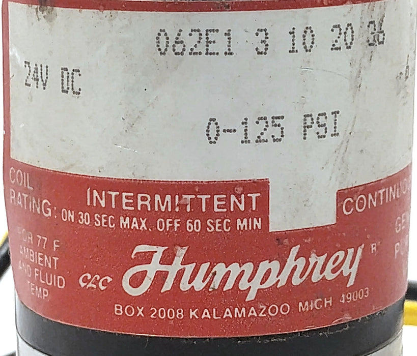 Humphrey 062E13-10-20-36 0-125 psi Solenoid Valve w/ 24 V DC Coil
