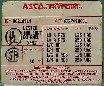 ASCO HC21A414 Pressure Switch