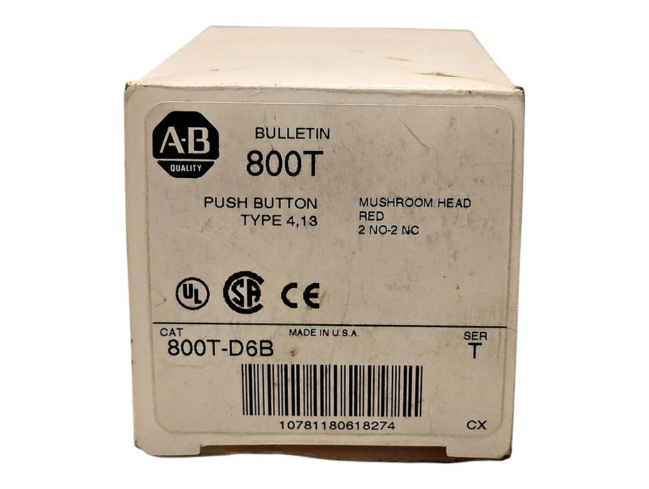 Allen-Bradley 800T-D6B Series T 30 mm Red Mushroom Head Momentary Pushbutton