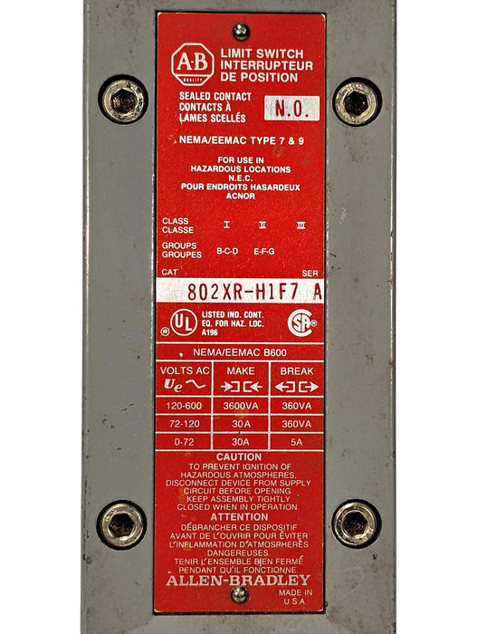 Allen-Bradley 802XR-H1F7 600 V AC Hazardous Location Rotary Gear Limit Switch