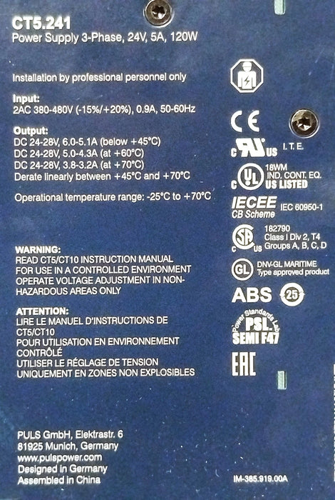 PULS CT5.241 3-Phase 24 V 5 A 120 W Power Supply